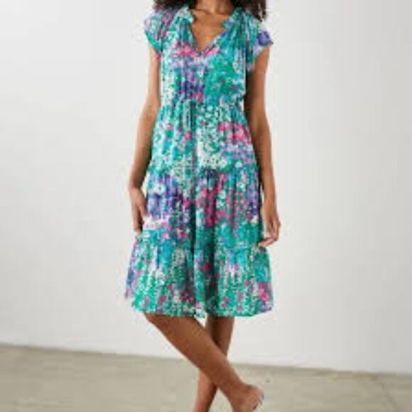 RAILS WOMEN JUNI DRESS FLORAL PRINT GREEN PINK MULTICOLOR SIZE LARGE NEW - Picture 1 of 6